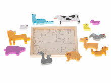 Ikonka Art.KX5313_1 Wooden jigsaw puzzle match shapes animals