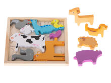 Ikonka Art.KX5313_1 Wooden jigsaw puzzle match shapes animals
