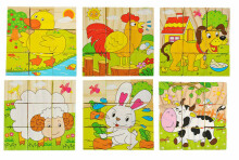 Ikonka Art.KX7878 Educational wooden blocks Farm puzzle 9el.