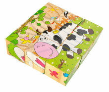 Ikonka Art.KX7878 Educational wooden blocks Farm puzzle 9el.