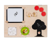 Bebe Basic Montessori Art.KX4628 Koka Rotaļlieta divpusējais sensoru aktivitāšu dēlis 50x37.5cm