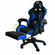 Tamsiai mėlyna žaidimų kėdė su kojų atrama