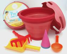 COMPACTOYS Игровой набор ведро с игрушками для песка 7 в 1, красный