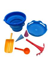 COMPACTOYS Pludmales spainis ar smilšu kastes rotaļlietām 7-in-1, zils