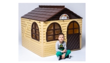 3toysm Art.302 Children's playhouse with curtain rods and curtains beige-brown