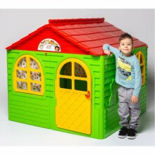 3toysm Art.303 Children's playhouse with curtain rods and curtains red-green Māja bērniem