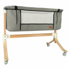 Ikonka Art.KX4623 Kūdikių lovytės lopšys medinis lopšys ant ratukų žaislinis lopšys pilkos spalvos