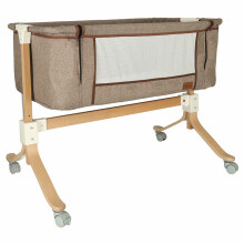 Ikonka Art.KX4623_1 Vaikiška lovytė, kūdikių lovytė, medinis lopšys ant ratukų, žaislinis lopšys rudos spalvos