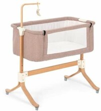 Ikonka Art.KX4623_1 Vaikiška lovytė, kūdikių lovytė, medinis lopšys ant ratukų, žaislinis lopšys rudos spalvos