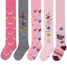 Weri Spezials Children's Tights Pink Butterflies Dark Pink ART.WERI-6090 High quality children's cotton tights for gilrs