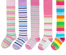 Weri Spezials Children's Tights Colorful Stripes Light Pink and Turquoise ART.WERI-6171 High quality children's cotton tights for girls