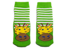 Weri Spezials Bērnu pretslīdes zeķes Giraffe and Stripes Green ART.SW-1975 Augstas kvalitātes bērnu zeķes no kokvilnas ar pretslīdes pārklājumu