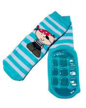 Weri Spezials Children's Non-Slip Socks Happy Pirate Sea Green ART.SW-0382 High quality children's socks made of cotton with non-slip coating