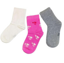 Weri Spezials Children's Socks Hearts and Flowers Dark Pink ART.WERI-2444 Pack of three high quality children's cotton socks