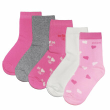 Weri Spezials Children's Socks Hearts Pink and Grey ART.WERI-4310 Pack of five high quality children's cotton socks