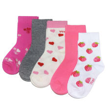 Weri Spezials Children's Socks Strawberry Pink and White ART.WERI-4314 Pack of five high quality children's cotton socks