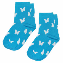 Weri Spezials Children's Socks White Butterflies Turquoise ART.SW-1348 Pack of two high quality children's cotton socks