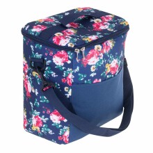 Ikonka Art.KX4985 Termo krepšys pietums paplūdimio iškylai 11L tamsiai mėlynos spalvos su gėlėmis