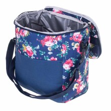 Ikonka Art.KX4985 Termo krepšys pietums paplūdimio iškylai 11L tamsiai mėlynos spalvos su gėlėmis