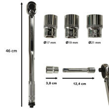 Ikonka Art.KX4720 Griezes atslēga 460mm 1/2'' + 3 ligzdas 17-21mm 40-210Nm ar bloķēšanu + futrālis