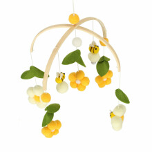 Ikonka Art.KX4590 Cot carrousel plush pendants flowers yellow