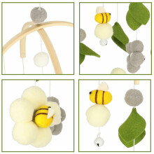 Ikonka Art.KX4590_1 Cot carrousel plush pendants flowers grey