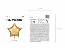 Ikonka Art.KX4551 Laimīgu dzimšanas dienu zvaigžņu folijas balons 40cm zelta krāsā