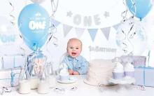 Ikonka Art.KX4549_1 Birthday party decorations for 1st birthday set blue and silver
