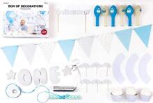 Ikonka Art.KX4549_1 Birthday party decorations for 1st birthday set blue and silver