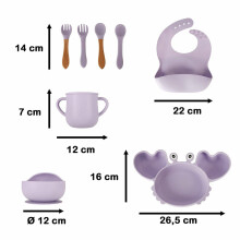 Ikonka Art.KX4526_1 Vaikiški silikoniniai indai krabas, 9 vnt., violetinės spalvos