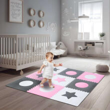 Ikonka Art.KX4506_1 Foam puzzle mat for children 180x180cm 9 pieces grey-pink