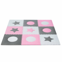 Ikonka Art.KX4506_1 Vahtmaterjalist puslematt lastele 180x180cm 9 tükki hall-roosa