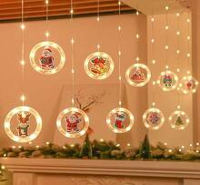 Ikonka Art.KX5249_1 LED Christmas picture curtain lights in circles 3m 10 bulbs with battery remote control