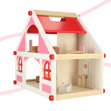 Ikonka Art.KX4351 Koka leļļu māja balta un rozā + mēbeles 36cm