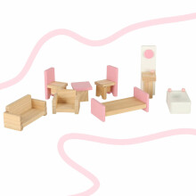 Ikonka Art.KX4351 Puidust nukumaja valge ja roosa + mööbel 36cm