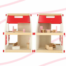 Ikonka Art.KX4351 Wooden dolls' house white and pink + furniture 36cm