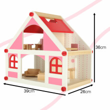 Ikonka Art.KX4351 Medinis lėlių namelis baltos ir rožinės spalvos + baldai 36cm