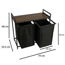 Ikonka Art.KX4348 Divu nodalījumu veļas grozs ar koka galda plauktu LOFT rustic black