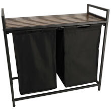 Ikonka Art.KX4348 Divu nodalījumu veļas grozs ar koka galda plauktu LOFT rustic black