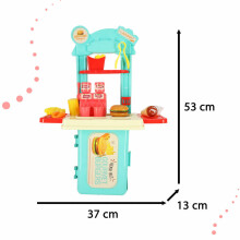 Ikonka Art.KX4305 Vaikiška virtuvė lagamine greito maisto mėsainių rinkinys ledai bulvytės 55cm