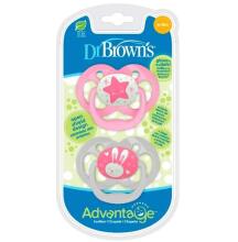 Dr.Browns Advantage Dark Pacifier Art.PA22003-1  Силиконовая пустышка ортодонтической формы 6-18 мес,2 размер (2 шт.)