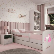 Bed babydreams white princess horse with drawer with non-flammable mattress 140/70