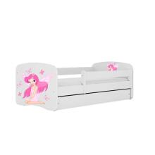 Bed babydreams white fairy with butterflies with drawer with non-flammable mattress 160/80