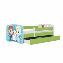 Bed babydreams green frozen land with drawer with non-flammable mattress 140/70