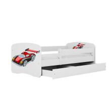 Bed babydreams white racing car with drawer with non-flammable mattress 140/70