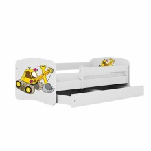 Bed babydreams white digger with drawer with non-flammable mattress 140/70