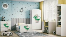 Bed babydreams white baby dino with drawer with non-flammable mattress 160/80