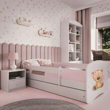 Bed babydreams white teddybear flowers with drawer with non-flammable mattress 160/80