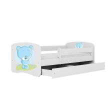 Bed babydreams white blue teddybear with drawer with non-flammable mattress 160/80