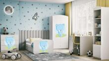 Bed babydreams white blue teddybear with drawer with non-flammable mattress 160/80
